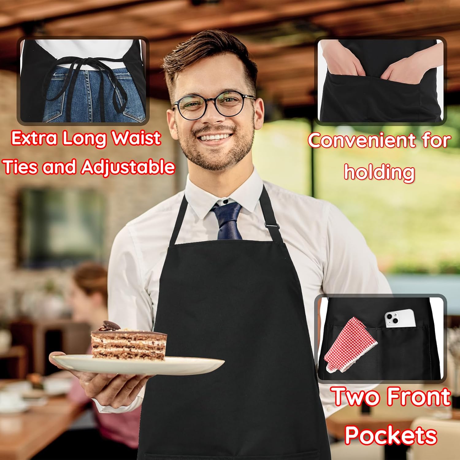 Custom Logo Full Printing Design Apron With Pocket Unisex Cotton Black Apron Waterproof Adjustable Bib Kitchen BBQ Apron - 图片 5