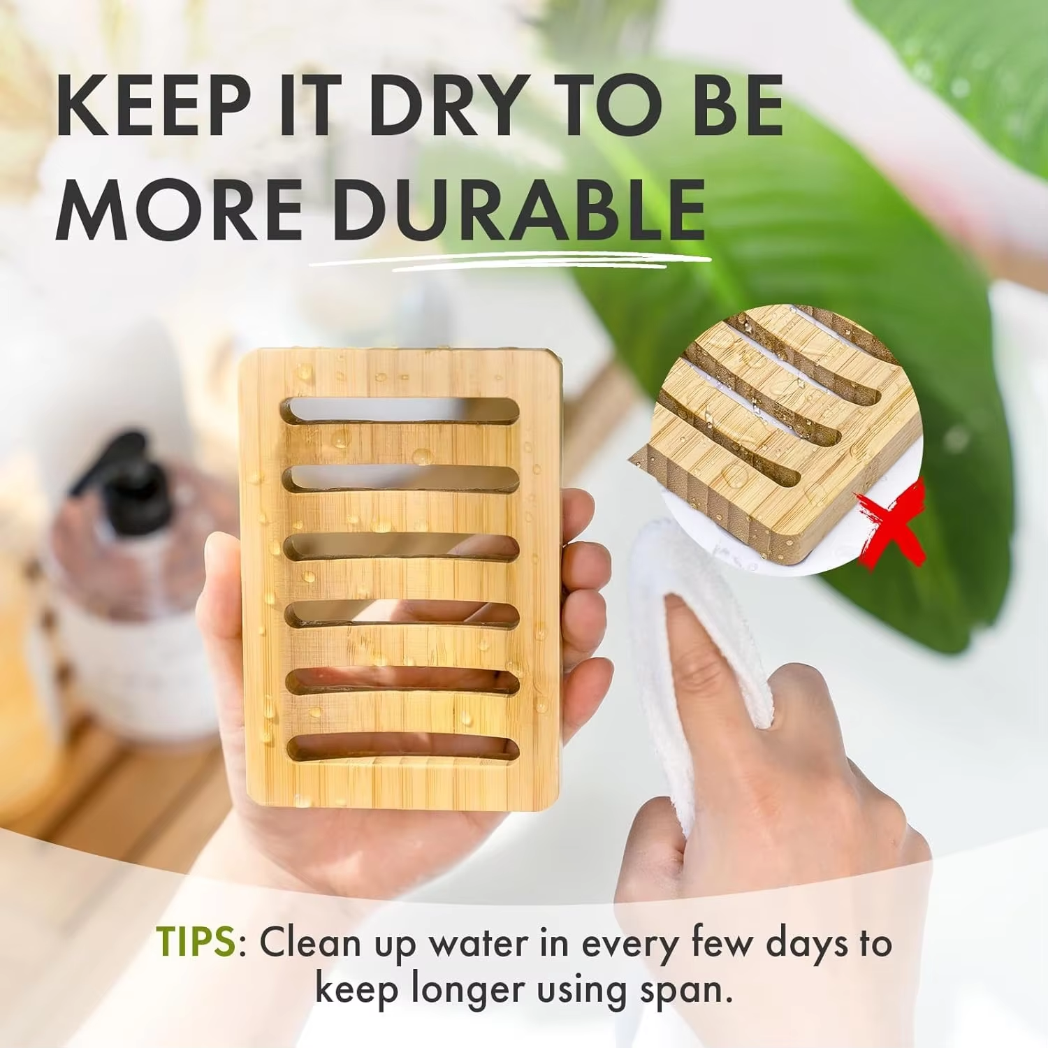 Custom Logo Eco-Friendly Bamboo Soap Dish with Bar Holder for Shower-Self Draining Modern Soap Saver - 图片 5