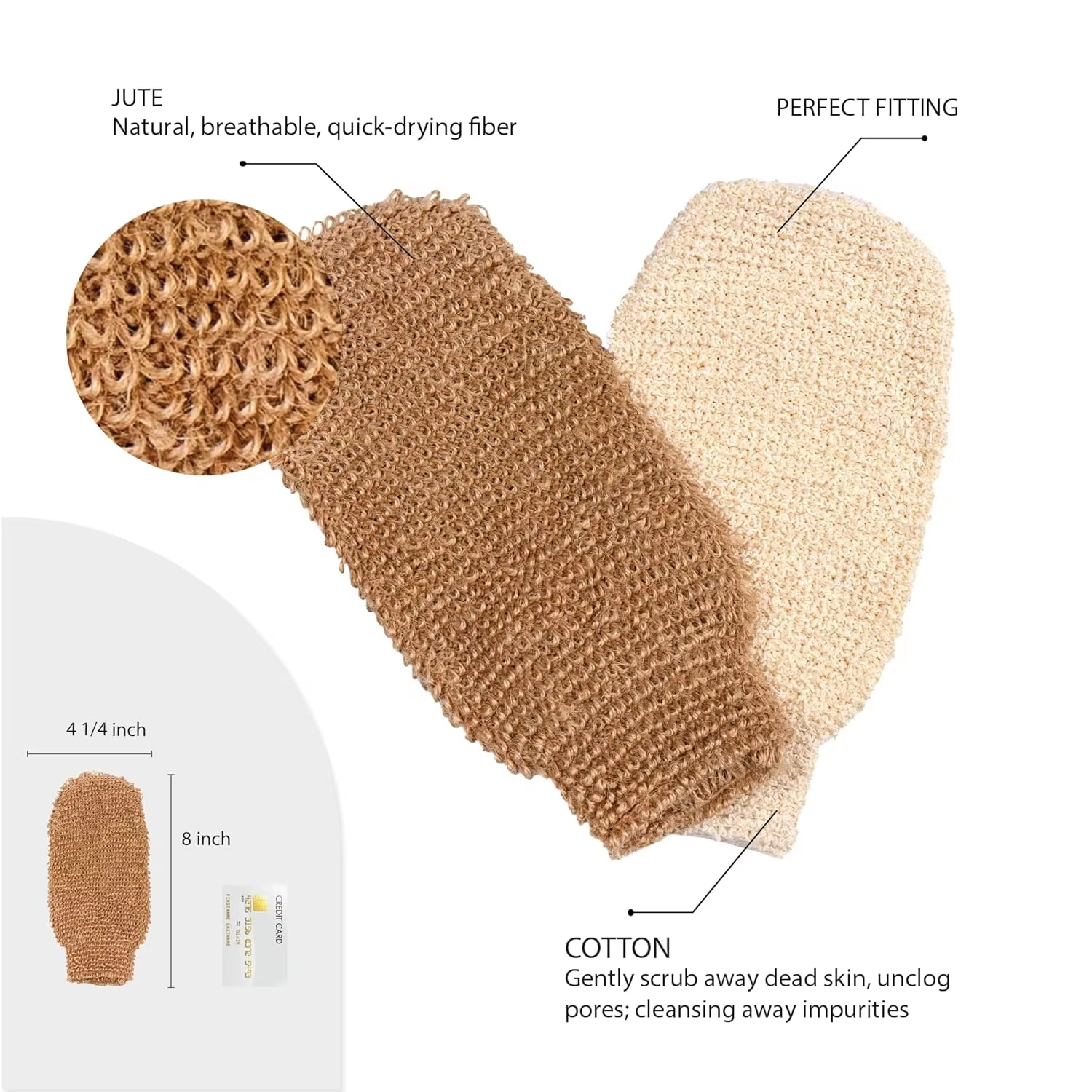 Custom Logo Natural Beauty Batting Exfoliating Gloves Shower Body Scrubber Body Massage and Body Scrubs for Bath and Shower - 图片 3