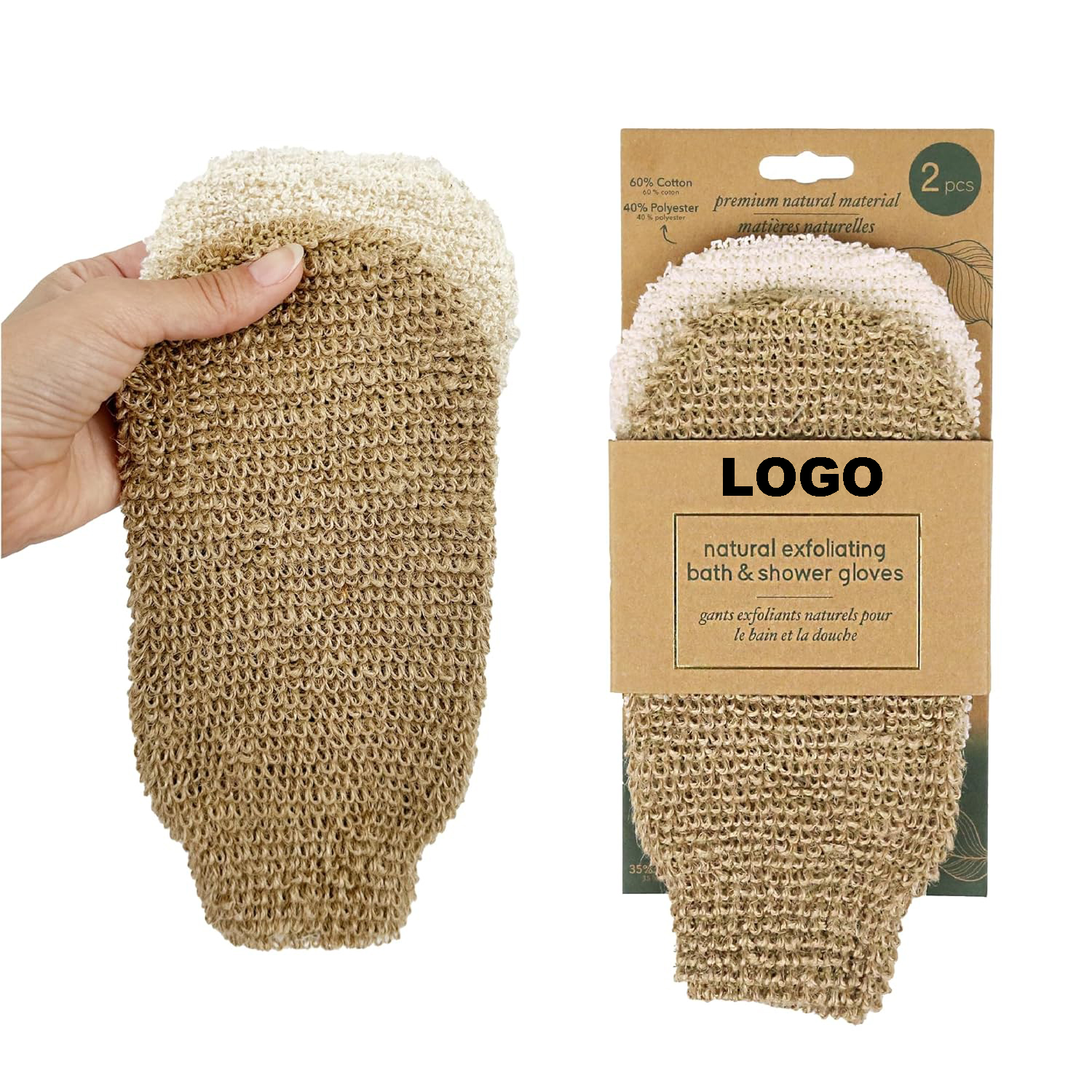 Custom Logo Natural Beauty Batting Exfoliating Gloves Shower Body Scrubber Body Massage and Body Scrubs for Bath and Shower