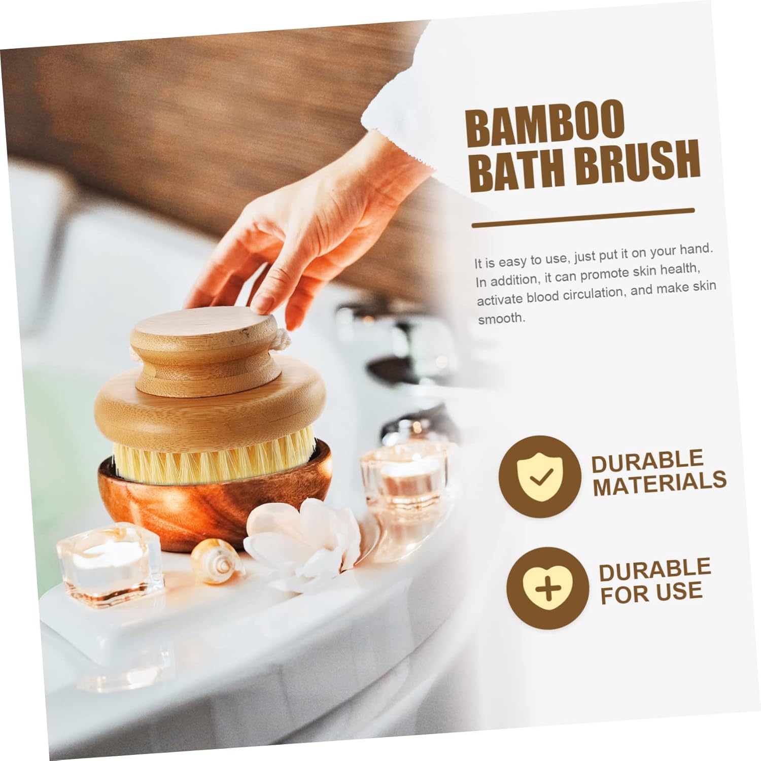 Custom Logo Round Natural Body Brush with Mane Cactus Bristle for Dry Brushing to Exfoliate Remove Dead Skin Back Scrubber - 图片 3