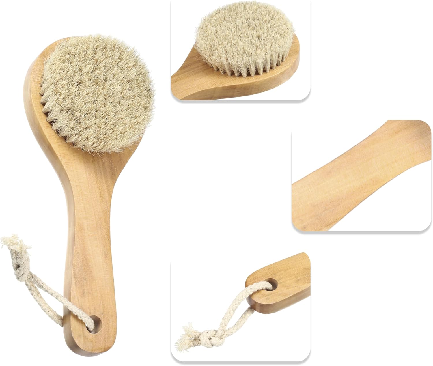 Custom Logo 7.87” Short Handle Dry Bath Body Brush Scrubber, Wood Handle Soft Horsehair Mane Natural Bristles Shower Brush, Good for Cellulite, Detox, Exfoliating, Blood Circulation, etc. - 图片 4
