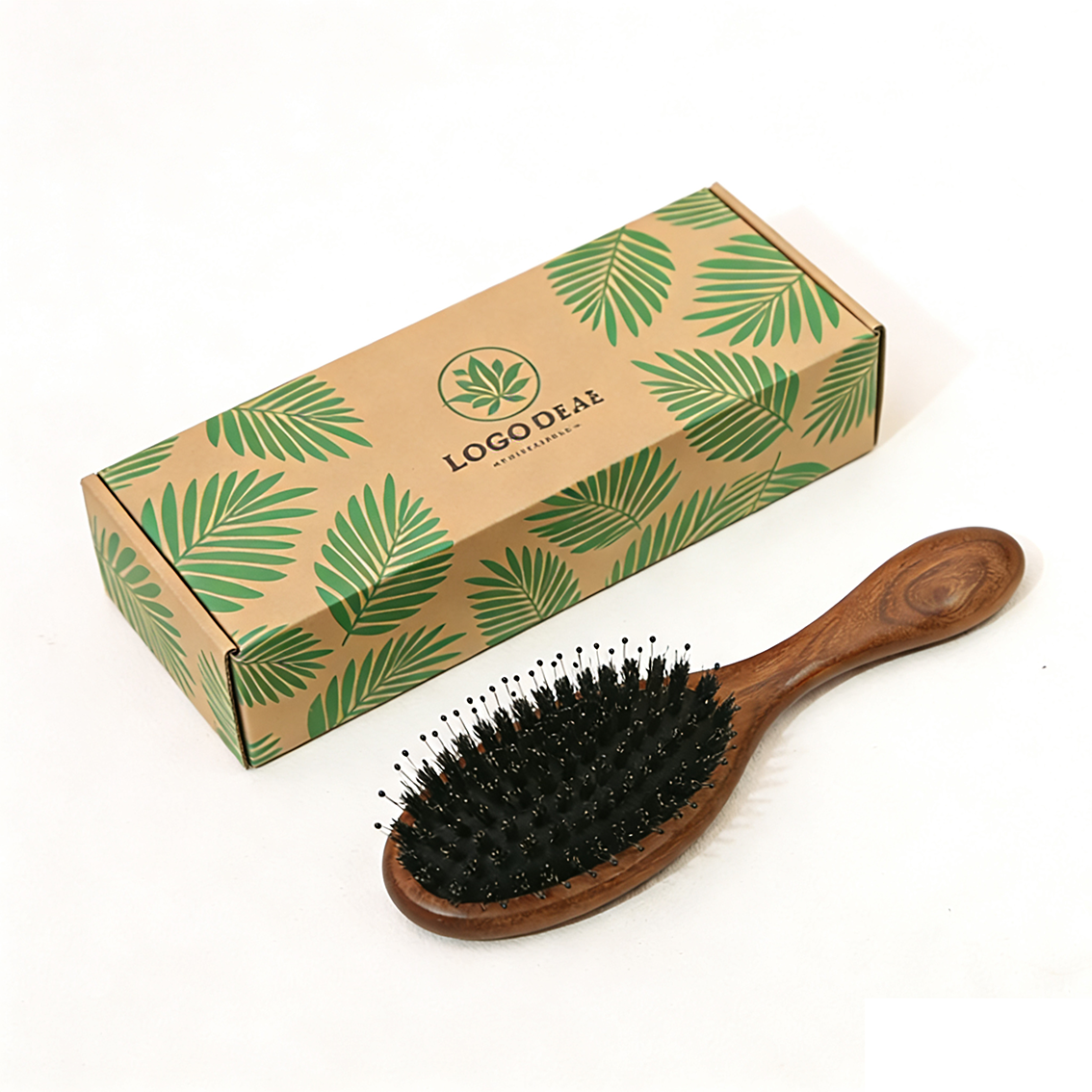 Custom Logo Oval Hair Brush Natural Walnut Wood Boar Bristle for Women Men Kids to Enhance Shine - 图片 5