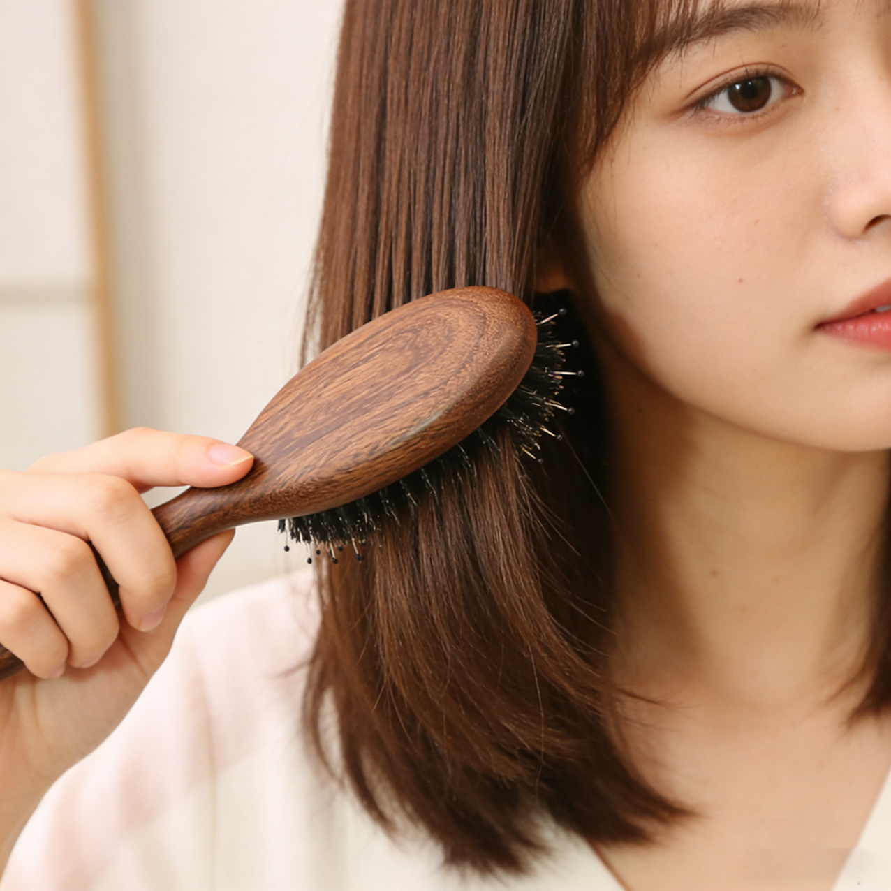 Custom Logo Oval Hair Brush Natural Walnut Wood Boar Bristle for Women Men Kids to Enhance Shine - 图片 6