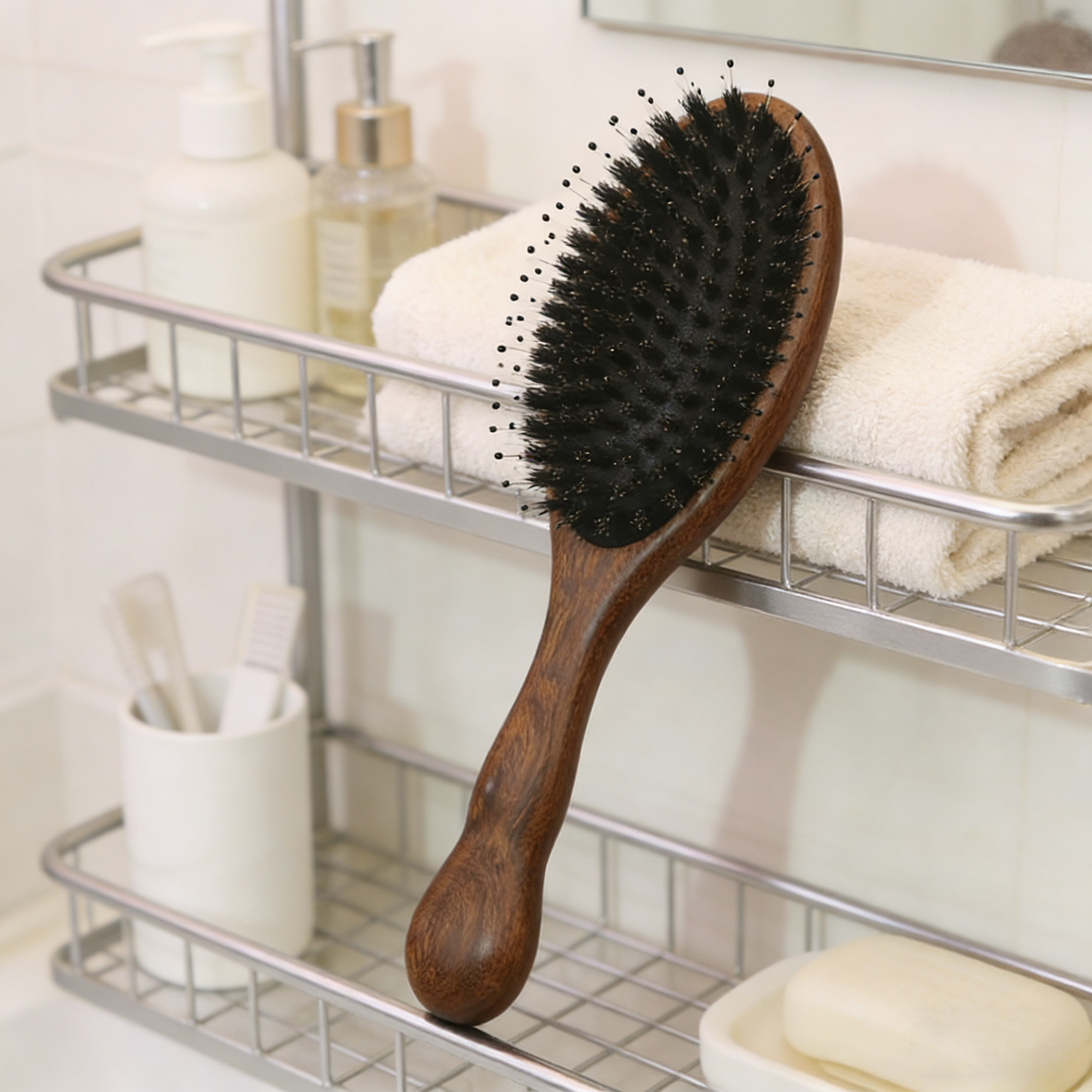Custom Logo Oval Hair Brush Natural Walnut Wood Boar Bristle for Women Men Kids to Enhance Shine - 图片 7