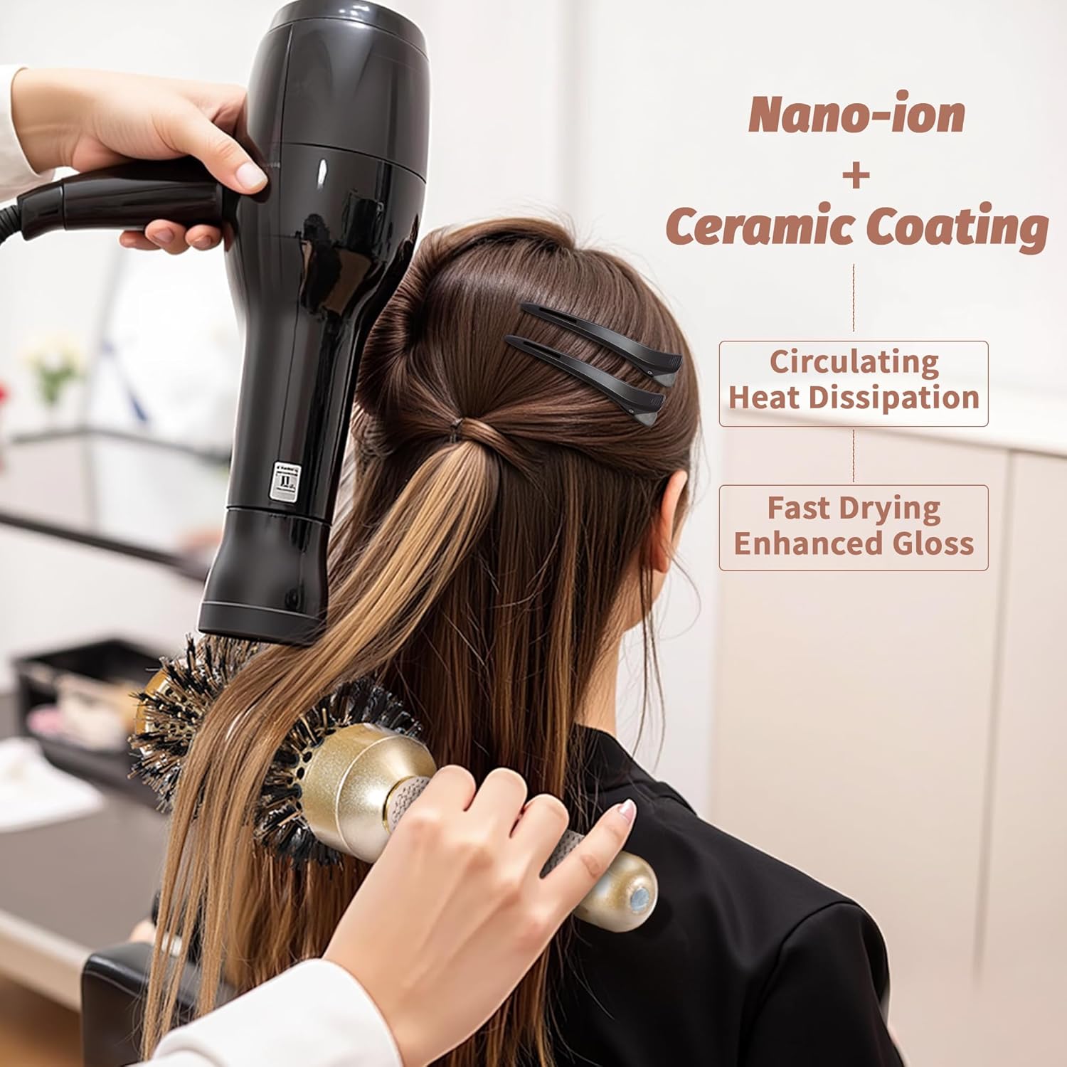 Custom Logo Large Round Brush for Blow Out, (2.7 Inch, 65mm Barrel) Nano Thermal Ceramic & Ionic Tech Round Barrel Roller Hair Brush with Boar Bristles for Blow Drying and Styling - 图片 3