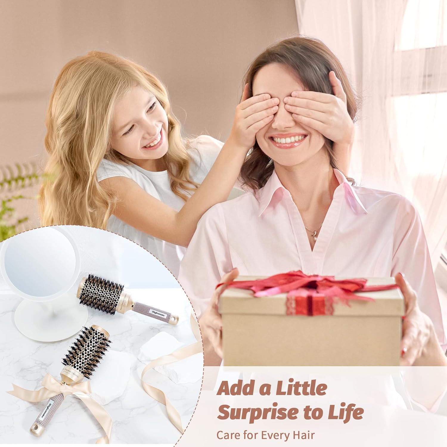 Custom Logo Large Round Brush for Blow Out, (2.7 Inch, 65mm Barrel) Nano Thermal Ceramic & Ionic Tech Round Barrel Roller Hair Brush with Boar Bristles for Blow Drying and Styling - 图片 5