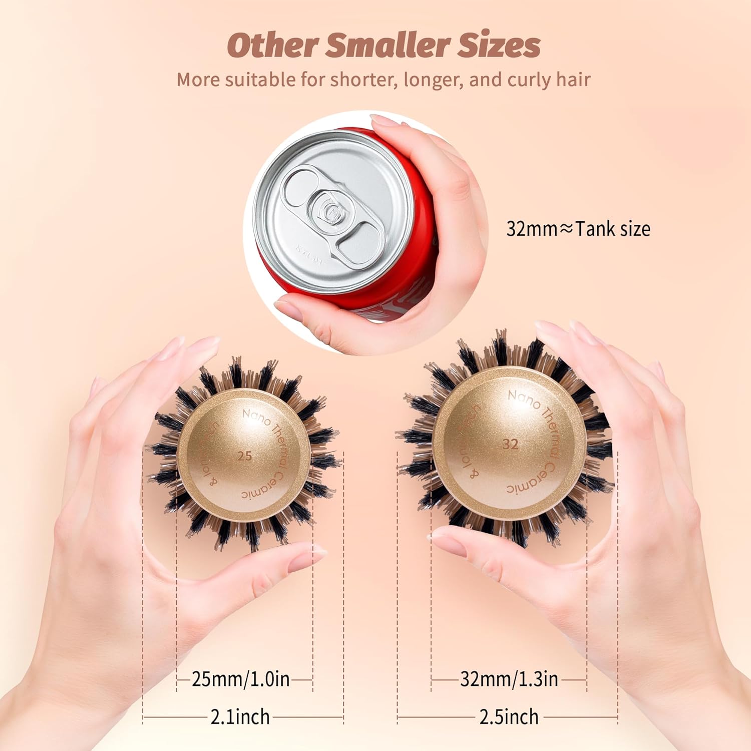 Custom Logo Large Round Brush for Blow Out, (2.7 Inch, 65mm Barrel) Nano Thermal Ceramic & Ionic Tech Round Barrel Roller Hair Brush with Boar Bristles for Blow Drying and Styling - 图片 9