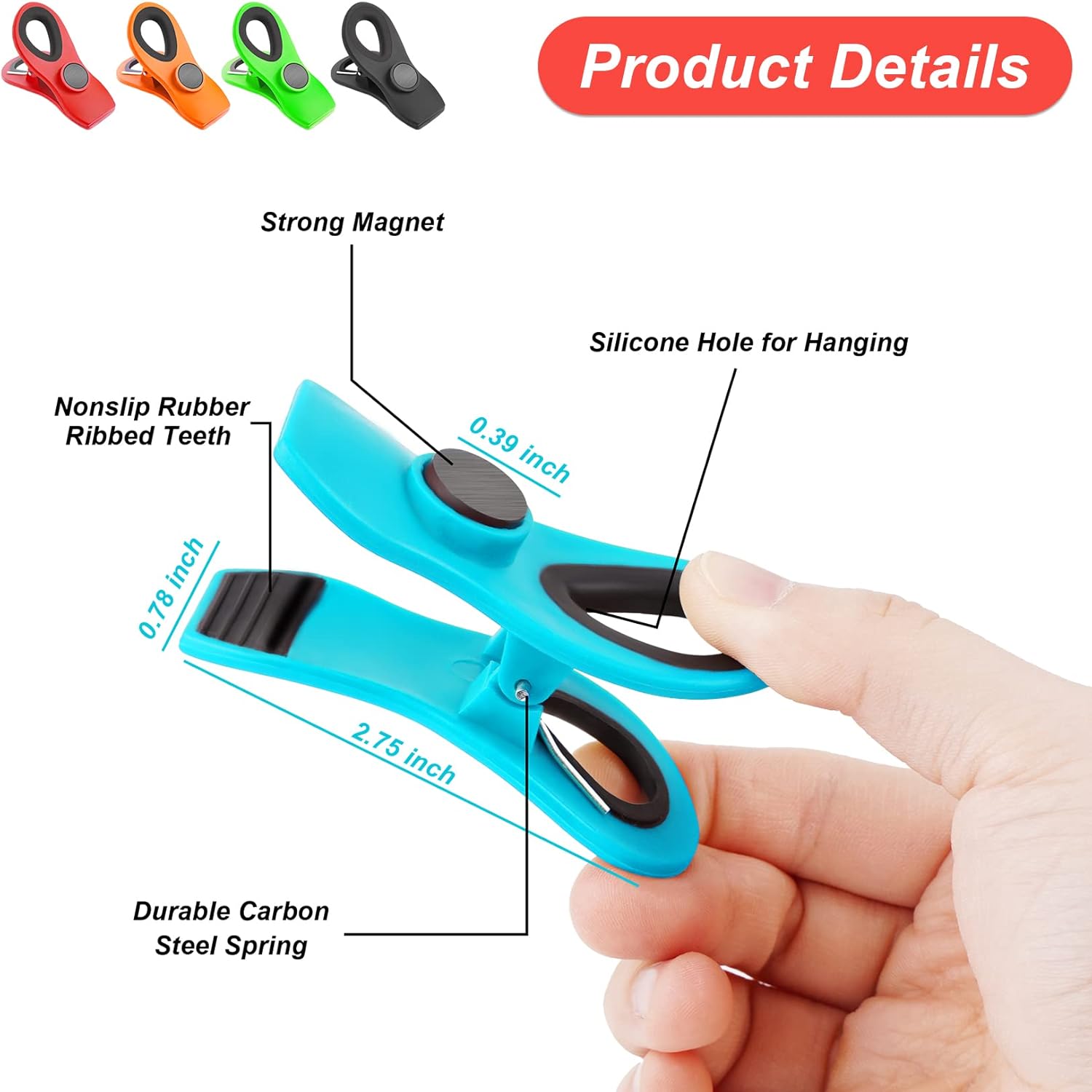 Custom Logo Magnetic Bag Clip for Food Storage Heavy Duty, Plastic Food Clip for Chips, Snack, Kitchen, Refrigerator, Garden, Sewing, Fabric, Clothes Pins - 图片 3