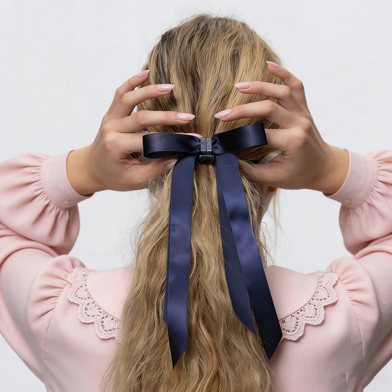 Custom Logo Magnetic Hair Clip Satin Bow Hair Accessories Two Colors Elegant Long Ribbon Hair Clips Fashion Hair Decorations - 图片 6