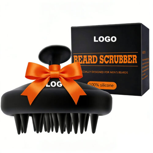 Custom Logo Beard Brush for Men, Silicone Beard Scrubber, Deep Cleans, Hair & Beard Exfoliator Helping Beard Shampoo Better Clean the Beard, Good Helper for Beard Oil - Eco & Reusable