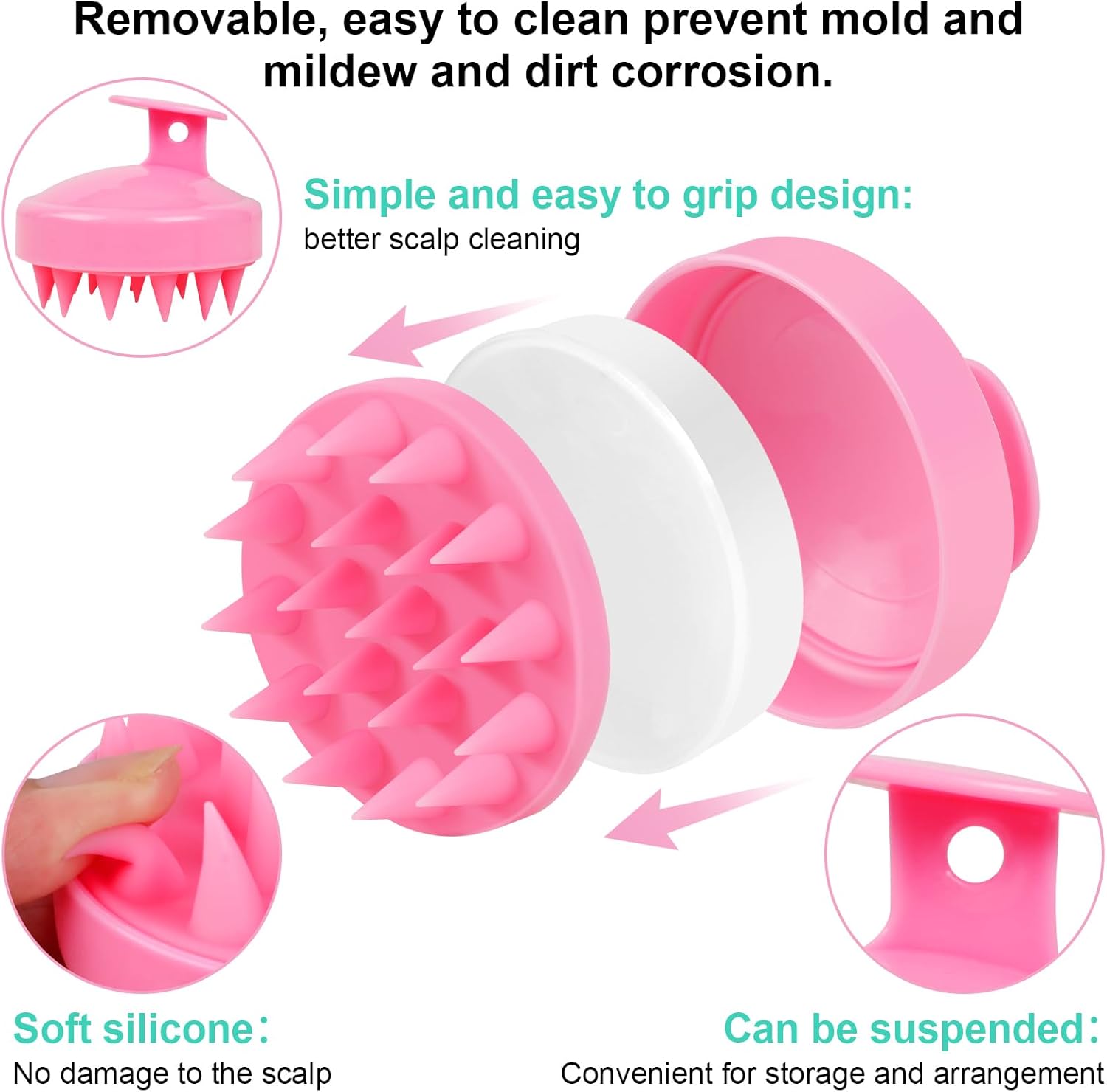 Custom Logo Scalp Massager 3 Pack, Shampoo Brush, Hair Scrubber for Exfoliation, Soft Silicone Brush for Hair Growth and Dandruff Removal - 图片 5