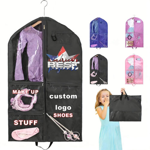 Custom Logo Waterproof Oxford Cloth Hanging Garment Bag for Little Girl Travel Storage Dance Clothes Bag Kids Dance Bag
