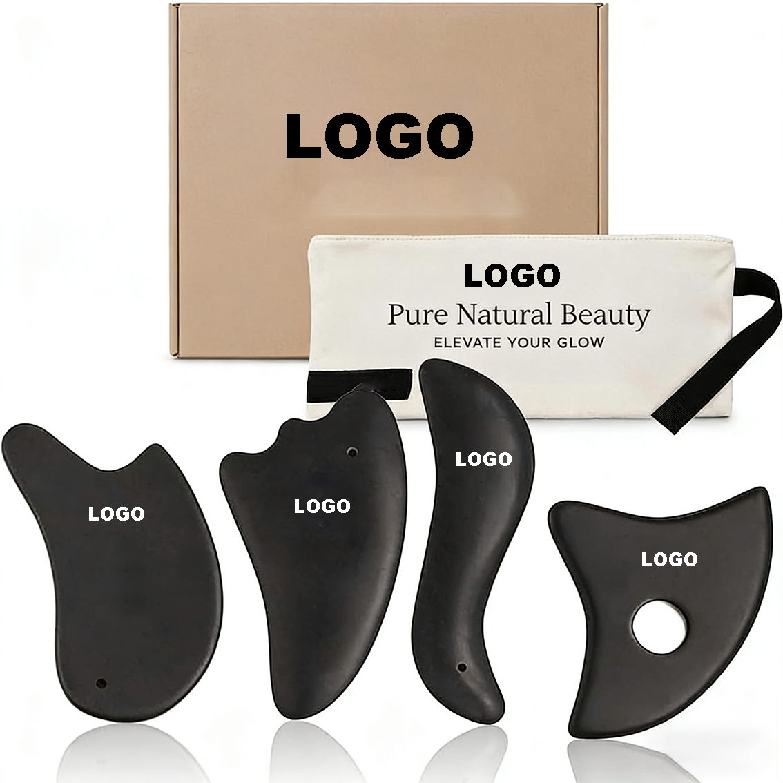 Custom Logo Black Bian Stone Guasha Board Scraping Massage Tool Body Neck Back Leg Arm Facial Skincare Gua Sha Orthotic Products