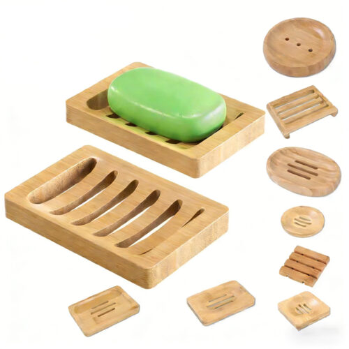Custom Logo Eco-Friendly Bamboo Soap Dish with Bar Holder for Shower-Self Draining Modern Soap Saver