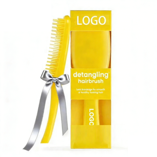 Custom Logo Detangler Curly Hair Brush, Dry & Wet Hairbrush, Reduces Frizz & Breakage, for Curly to Coily, 3C to 4C Hair Types, Large, Yellow Daffodil