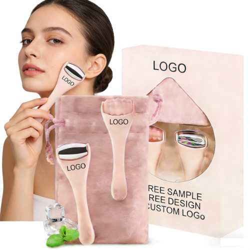 Custom Logo Mini Facial Roller Ice Face Roller Orthotic Skin Care Tool Set for Women Puffy Eyes Cold Therapy Lymphatic Drainage
